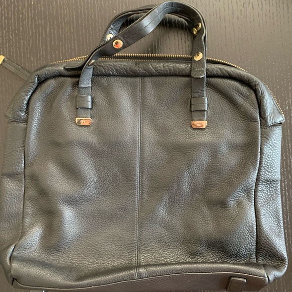 Halston Heritage Black Pebbled Leather Zipper Tote/Laptop bag. EUC - Picture 2 of 9